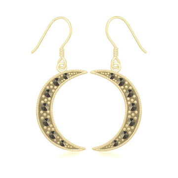 Crescent Moon Solid Gold Earrings with Marcasite GER1906 - Jewelry